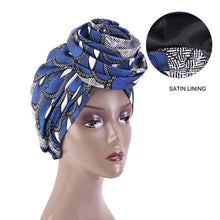 Load image into Gallery viewer, New Satin Lined Pre-Tied African Pattern Knot Headwrap