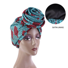 Load image into Gallery viewer, New Satin Lined Pre-Tied African Pattern Knot Headwrap