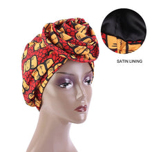 Load image into Gallery viewer, New Satin Lined Pre-Tied African Pattern Knot Headwrap