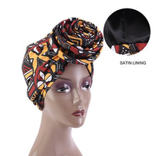 Load image into Gallery viewer, New Satin Lined Pre-Tied African Pattern Knot Headwrap
