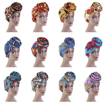 Load image into Gallery viewer, New Satin Lined Pre-Tied African Pattern Knot Headwrap