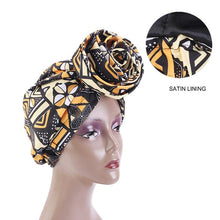 Load image into Gallery viewer, New Satin Lined Pre-Tied African Pattern Knot Headwrap
