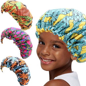 New Kids Adjustable African Print Satin Bonnet
