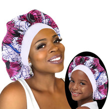 Load image into Gallery viewer, Mummy and Me Girl&#39;s African Print Satin Bonnet

