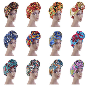 New Satin Lined Pre-Tied African Pattern Knot Headwrap