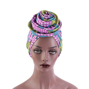 New Satin Lined Pre-Tied African Pattern Knot Headwrap