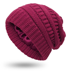 Knitted Satin Silk Lined Beanie Hat